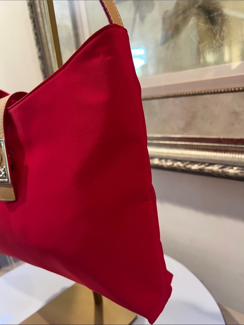 Lauren Ralph Lauren Red Shoulder Bag with Tan Strap - Picture 3 of 15